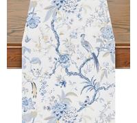 Snylcce 13x72 Pouces Table Chemin de Table Bleu Blanc Oiseau Fleur Chinoiserie Table Chemin de Table Moderne Elégant Luxe Ferme Géométrique Table Center Décor