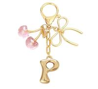 Snylcce Breloque Lettre A avec Nœud et Cerise - Accessoires Mignons pour Sac à Main et Portefeuille, Version Rose