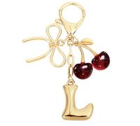 Snylcce Breloque Lettre A avec Nœud et Cerise - Accessoires Mignons pour Sac à Main et Portefeuille, Version Rouge