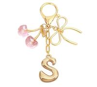 Snylcce Breloque Lettre A avec Nœud et Cerise - Accessoires Mignons pour Sac à Main et Portefeuille, Version Rose