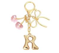 Snylcce Breloque Lettre A avec Nœud et Cerise - Accessoires Mignons pour Sac à Main et Portefeuille, Version Rose