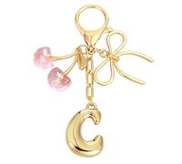 Snylcce Breloque Lettre A avec Nœud et Cerise - Accessoires Mignons pour Sac à Main et Portefeuille, Version Rose