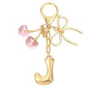 Snylcce Breloque Lettre A avec Nœud et Cerise - Accessoires Mignons pour Sac à Main et Portefeuille, Version Rose