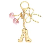 Snylcce Breloque Lettre A avec Nœud et Cerise - Accessoires Mignons pour Sac à Main et Portefeuille, Version Rose