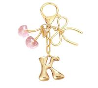 Snylcce Breloque Lettre A avec Nœud et Cerise - Accessoires Mignons pour Sac à Main et Portefeuille, Version Rose