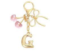 Snylcce Breloque Lettre A avec Nœud et Cerise - Accessoires Mignons pour Sac à Main et Portefeuille, Version Rose