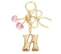 Snylcce Breloque Lettre A avec Nœud et Cerise - Accessoires Mignons pour Sac à Main et Portefeuille, Version Rose