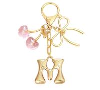 Snylcce Breloque Lettre A avec Nœud et Cerise - Accessoires Mignons pour Sac à Main et Portefeuille, Version Rose