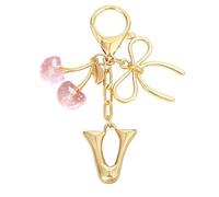 Snylcce Breloque Lettre A avec Nœud et Cerise - Accessoires Mignons pour Sac à Main et Portefeuille, Version Rose