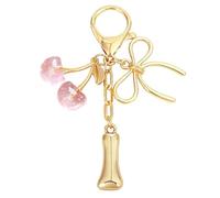 Snylcce Breloque Lettre A avec Nœud et Cerise - Accessoires Mignons pour Sac à Main et Portefeuille, Version Rose
