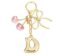 Snylcce Breloque Lettre A avec Nœud et Cerise - Accessoires Mignons pour Sac à Main et Portefeuille, Version Rose