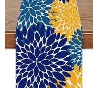 Snylcce Chinoiserie Chemin de Table 13x47 Pouces Design élégant d'oiseaux et de Fleurs en Or et Blanc Décor Moderne de Lin géométrique pour la Maison, Les Repas et Les fêtes