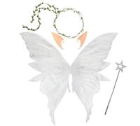 Snylcce Costume d’ailes de fée pour adultes et filles, Accessoires d’Halloween avec ailes, guirlande, oreilles et baguette pour Cosplay, Blanc