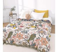 Snylcce Grande Couverture bohème Double Face - 100% Coton Biologique tissé à la Main pour lit et canapé, Accent Boho Confortable pour canapés et fauteuils 2-3 Places - 200x230cm,Grenadine Blanche