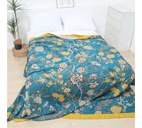 Snylcce Grande Couverture Double Face bohème - 100% Coton Biologique, Couverture de lit et de canapé tissée à la Main, 150x200cm, Birds in The Woods Green