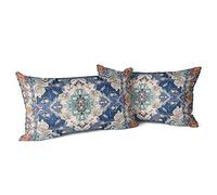 Snylcce Housse de Coussin 30x50cm Boho Ethnique Taie d'oreiller Lot de 2 Moderne Housses Coussins Mandala Motif Floral Taie Oreiller Boheme Décoratif pour Chambre Bleu