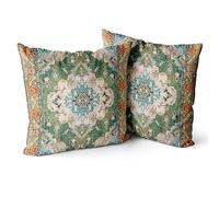 Snylcce Housse de Coussin 40x40cm Boho Ethnique Taie d'oreiller Lot de 2 Moderne Housses Coussins Mandala Motif Floral Taie Oreiller Boheme Décoratif pour Chambre Vert