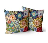 Snylcce Housse de Coussin 40x40cm Boho Ethnique Taie d'oreiller Lot de 2 Moderne Housses Coussins Mandala Motif Floral Taie Oreiller Boheme Décoratif pour Chambre Fleur 1