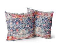 Snylcce Housse de Coussin 45x45cm Boho Ethnique Taie d'oreiller Lot de 2 Moderne Housses Coussins Mandala Motif Floral Taie Oreiller Boheme Décoratif pour Chambre Rouge Bleu