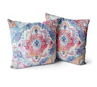 Snylcce Housse de Coussin 45x45cm Boho Ethnique Taie d'oreiller Lot de 2 Moderne Housses Coussins Mandala Motif Floral Taie Oreiller Boheme Décoratif pour Chambre Multicolore
