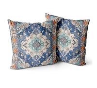 Snylcce Housse de Coussin 50x50cm Boho Ethnique Taie d'oreiller Lot de 2 Moderne Housses Coussins Mandala Motif Floral Taie Oreiller Boheme Décoratif pour Chambre Bleu