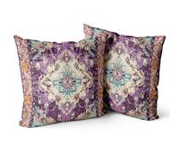 Snylcce Housse de Coussin 55x55cm Boho Ethnique Taie d'oreiller Lot de 2 Moderne Housses Coussins Mandala Motif Floral Taie Oreiller Boheme Décoratif pour Chambre Violet
