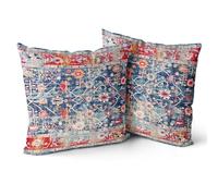 Snylcce Housse de Coussin 55x55cm Boho Ethnique Taie d'oreiller Lot de 2 Moderne Housses Coussins Mandala Motif Floral Taie Oreiller Boheme Décoratif pour Chambre Rouge Bleu