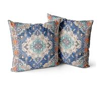 Snylcce Housse de Coussin 60x60cm Boho Ethnique Taie d'oreiller Lot de 2 Moderne Housses Coussins Mandala Motif Floral Taie Oreiller Boheme Décoratif pour Chambre Bleu
