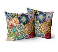 Snylcce Housse de Coussin 60x60cm Boho Ethnique Taie d'oreiller Lot de 2 Moderne Housses Coussins Mandala Motif Floral Taie Oreiller Boheme Décoratif pour Chambre Fleur 1