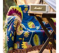 Snylcce Large Double-Sided Bohemian Blanket - 100% Organic Cotton Handwoven Bed & Sofa Throw, Cozy Boho Accent for 2-3 Seater Couches and Armchairs - 200x230cm, Vibrant Blue