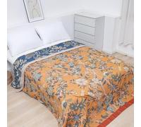 Snylcce Large Double-Sided Bohemian Throw - 100% Coton Biologique tissé à la Main pour lit et canapé, Accent Boho Douillet pour canapés et fauteuils 2-3 Places - 200x230cm, Birds in The Woods Orange