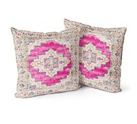 Snylcce Lot de 2 Housses de Coussin Boho Magenta Monaco & Persian Design Housse de Coussin en 45x45 cm Doux pour canapé de Jardin, canapé, lit - Taies d'oreiller décoratives 18x18 Pouces