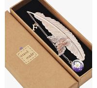 Snylcce Marque-page vintage avec une jolie lettre en métal et une fleur en plume, idéal pour remplir les bas de vos amis Idées de cadeaux d'anniversaire avec la lettre F