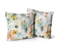 Snylcce Marron Crème Gris Teal Floral Housses de Coussin Aquarelle Fleur Couch Housses de Coussin 45x45 cm Set de 2 Ferme Home Decor pour Chambre Chambre Lit Coussin Extérieur 18x18 Pouces