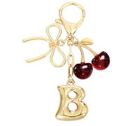 Snylcce Porte-clés doré avec l'initiale « A », un nœud et un adorable pendentif en forme de cerise rouge foncé, idéal comme accessoire pour les sacs à main féminins