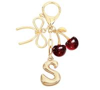 Snylcce Porte-clés doré avec l'initiale « A », un nœud et un adorable pendentif en forme de cerise rouge foncé, idéal comme accessoire pour les sacs à main féminins