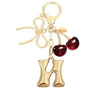 Snylcce Porte-clés doré avec l'initiale « A », un nœud et un adorable pendentif en forme de cerise rouge foncé, idéal comme accessoire pour les sacs à main féminins