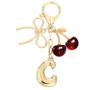 Snylcce Porte-clés doré avec l'initiale « A », un nœud et un adorable pendentif en forme de cerise rouge foncé, idéal comme accessoire pour les sacs à main féminins