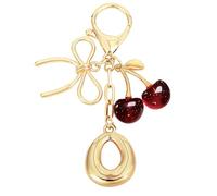 Snylcce Porte-clés doré avec l'initiale « A », un nœud et un adorable pendentif en forme de cerise rouge foncé, idéal comme accessoire pour les sacs à main féminins