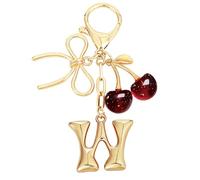 Snylcce Porte-clés doré avec l'initiale « A », un nœud et un adorable pendentif en forme de cerise rouge foncé, idéal comme accessoire pour les sacs à main féminins