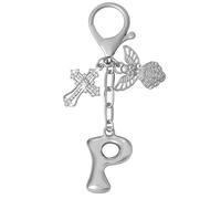 Snylcce Porte-clés initiale d'ange avec pendentif en forme de croix - Breloque de sac à lettres dorées personnalisées pour femme, cadeau spirituel, joli sac à main et accessoires de sac à main