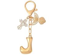 Snylcce Porte-clés initiale d'ange avec pendentif en forme de croix - Breloque de sac à lettres dorées personnalisées pour femme, cadeau spirituel, joli sac à main et accessoires de sac à main, doré