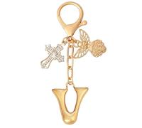 Snylcce Porte-clés initiale d'ange avec pendentif en forme de croix - Breloque de sac à lettres dorées personnalisées pour femme, cadeau spirituel, joli sac à main et accessoires de sac à main, doré