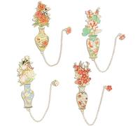 Snylcce Set de 4 marque-pages métalliques Vases en émail - Peinture vintage argentée exquise pour femmes, cadeaux idéaux pour les amateurs de livres, lecture, clubs de lecture & occasions spéciales