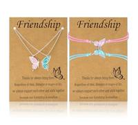 Snyvpra Cadeaux pour filles, cadeaux pour filles, ensemble de collier et de bracelet, cadeaux d'amitié mignons pour les meilleures amies, bleu et rose, bracelets d'amitié