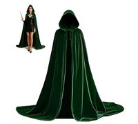 Snyvpra Cape en velours vert avec capuche 185 cm - Costume d'Halloween pour femme - Costume de sorcière pour femme - Costume de Seigneur des Anneaux - Costume d'elfe - Costume Ghostface pour carnaval