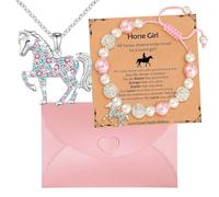 Snyvpra Schleich Parure de bijoux 3 pièces avec pendentif cheval et perles, amoureux des chevaux, filles et amies