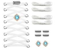 SNZ 2 Doubles Lacets Elastique pour Mocassins Enfants et Adultes pour Chaussures de Travail, Bottes et Chaussures de Sport (Avec 4 Fermetures en Métal et 2 Saphir Ornemental) Blanc