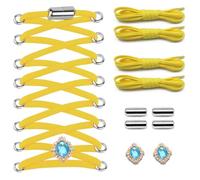 SNZ 2 Doubles Lacets Elastique pour Mocassins Enfants et Adultes pour Chaussures de Travail, Bottes et Chaussures de Sport (Avec 4 Fermetures en Métal et 2 Saphir Ornemental) jaune