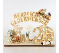 SNZ Cadeau d'anniversaire 20 ans pour femme/homme - Cadeau d'argent en bois avec guirlande lumineuse LED, décoration DIY pour fête d'anniversaire du 20e anniversaire - Puzzle 3D personnalisable avec